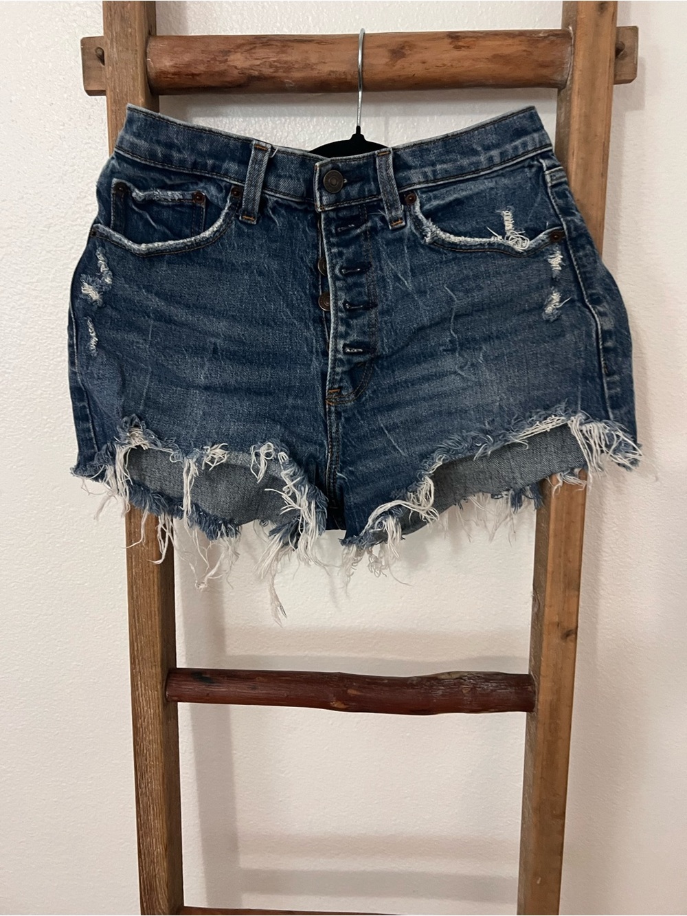 Abercrombie & Fitch Distressed Dark Blue Denim Shorts